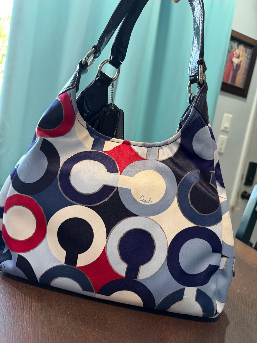 Coach Madison Maggie, Navy Red & White Signature Hobo with Matching wristlet - Picture 9 of 11
